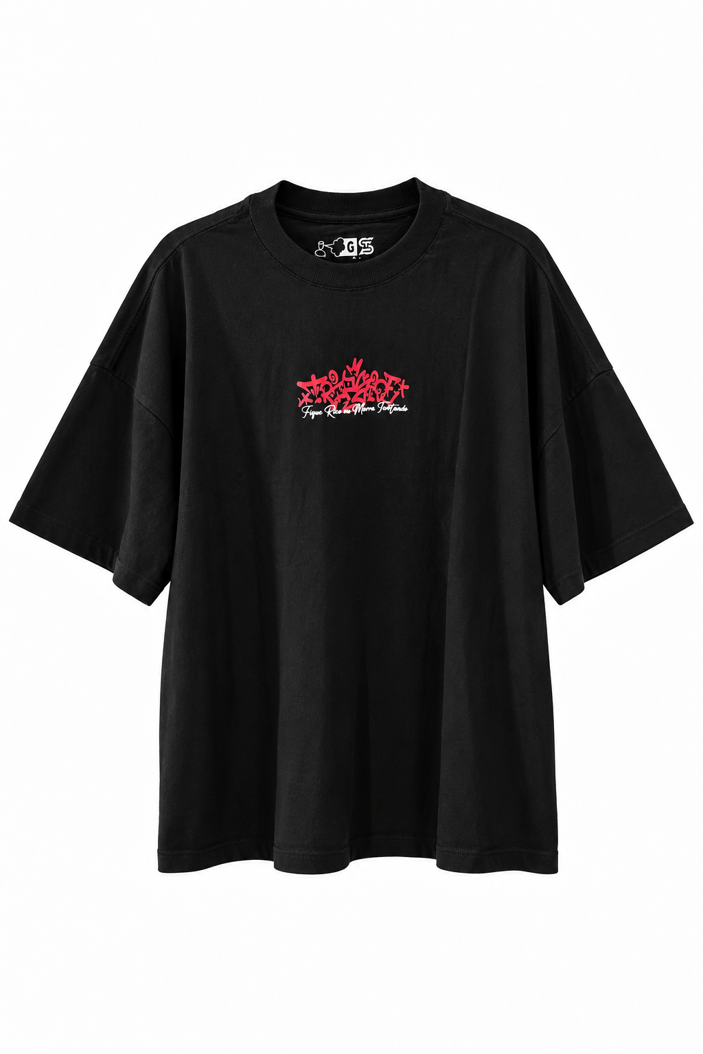 CAMISETA TRIP SIDE OVERSIZED BALACLAVA ESPINHO "FIQUE RICO OU MORRA TENTANDO"