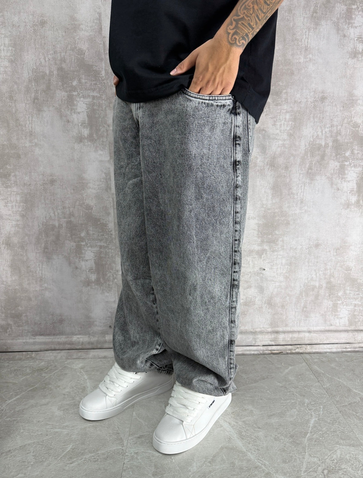 CALÇA JEANS RETRO SUPER BAGGY CINZA STONED