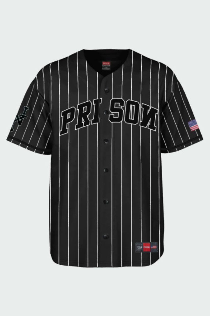 CAMISETA BASEBALL LOGO PRISON NY PRETA LISTRADA