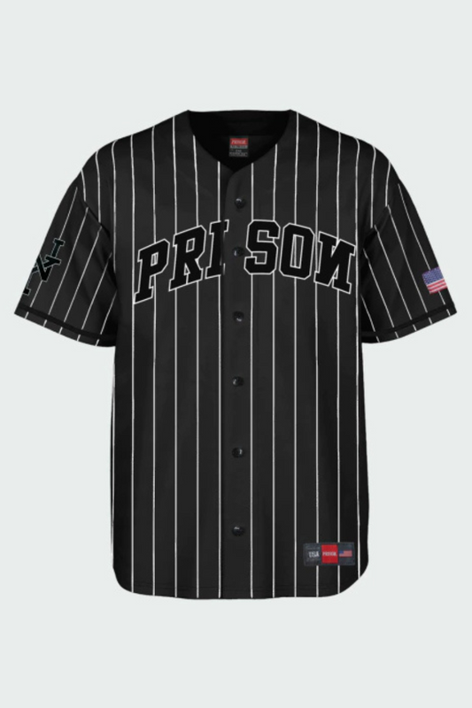 CAMISETA BASEBALL LOGO PRISON NY PRETA LISTRADA