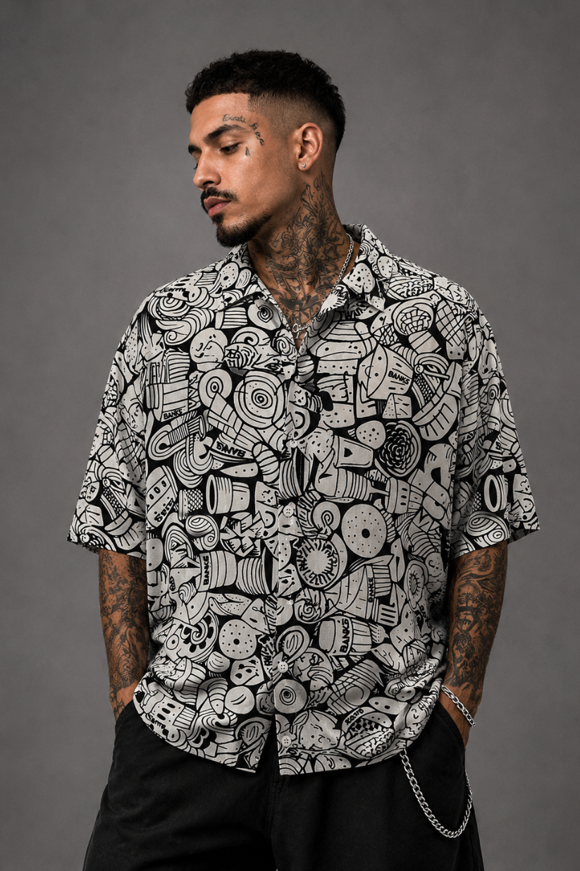 CAMISA BANKS ESTAMPADA PRETO/BRANCO