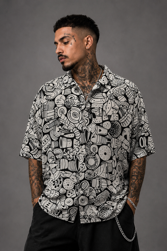 CAMISA BANKS ESTAMPADA PRETO/BRANCO
