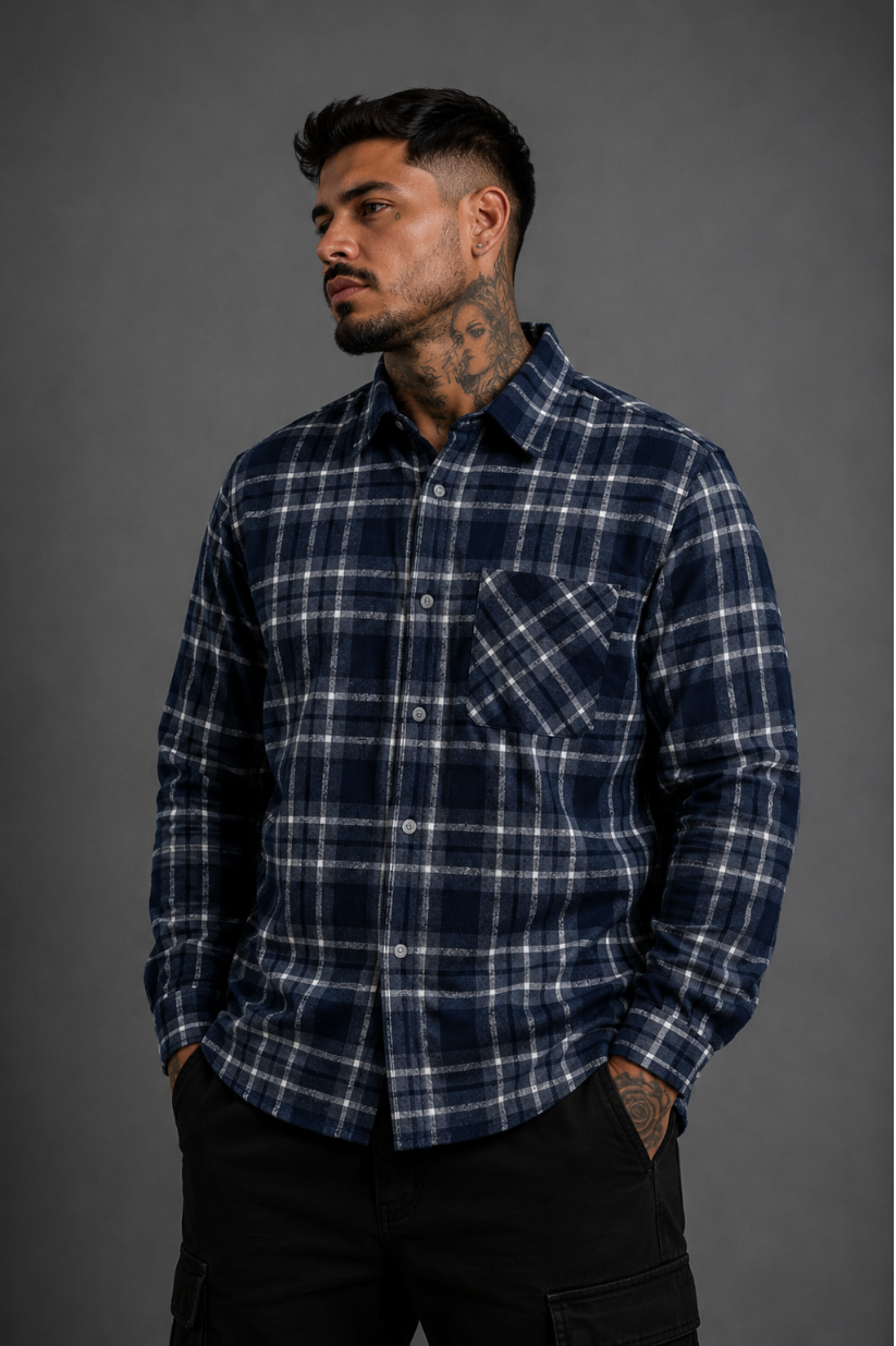 CAMISA BOTAO FREESURF HEAVY AZUL XADREZ JUNINA