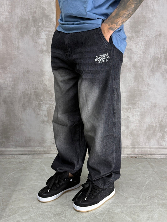 CALÇA JEANS BAGGY TRIP SIDE JEANS USED STONED COM BORDADO