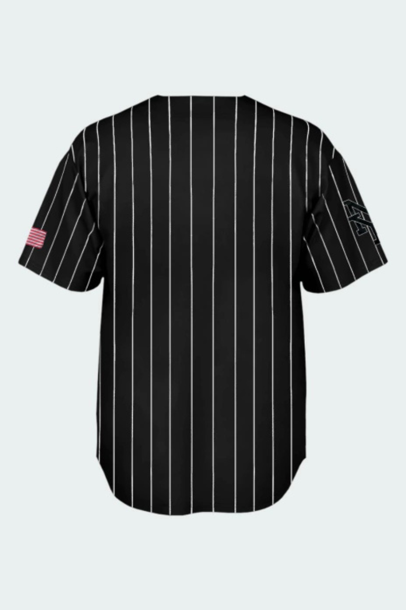 CAMISETA BASEBALL LOGO PRISON NY PRETA LISTRADA
