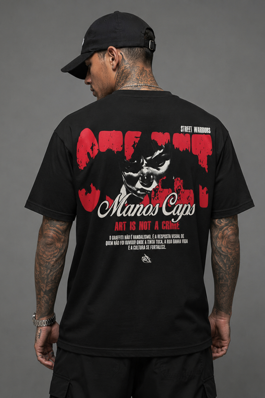 CAMISETA MANOS CAPS OVERSIZED ONIX ART IS NOT A CRIME