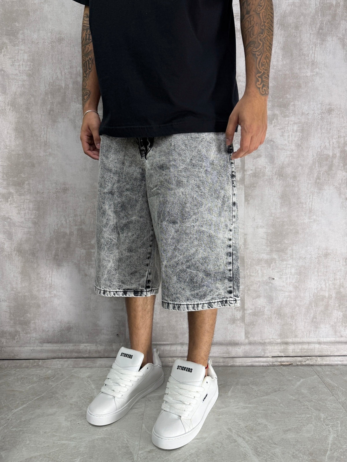 BERMUDA JEANS RETRO BAGGY CINZA STONED