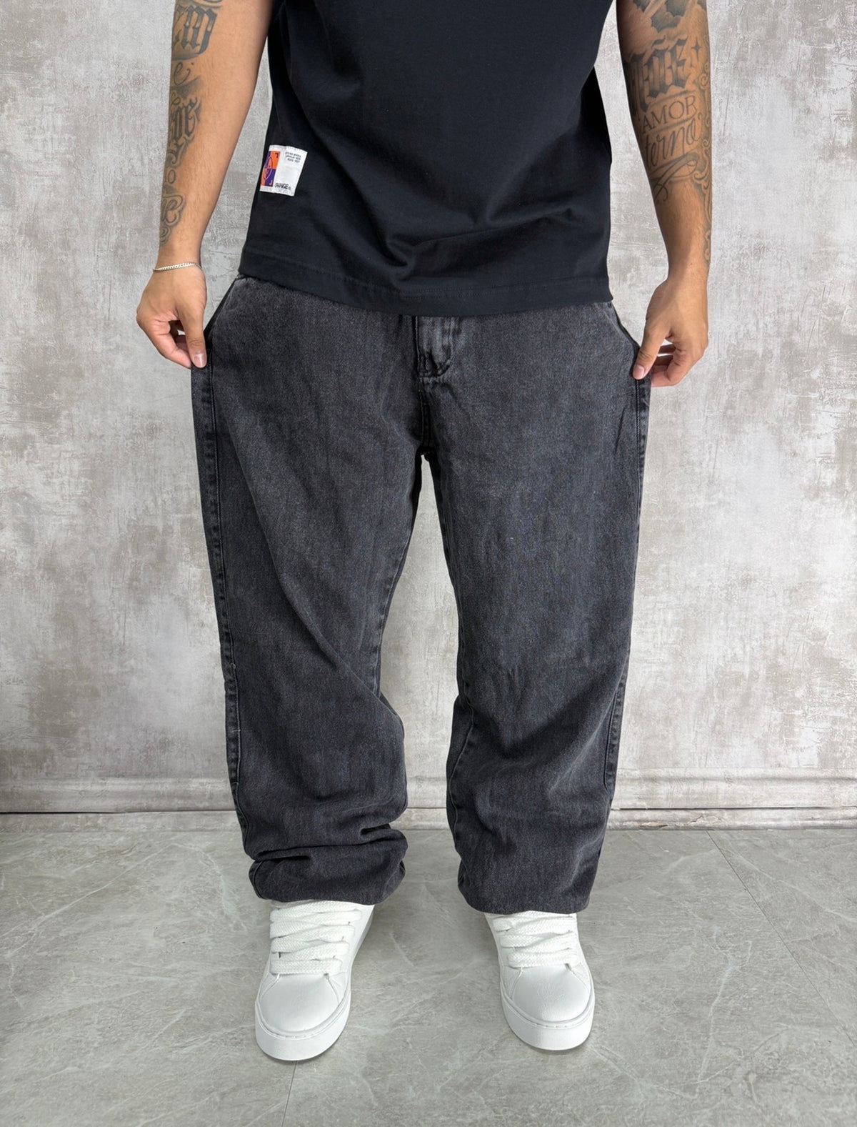 CALÇA BALÃO BAGGY JEANS BLACK STONADO